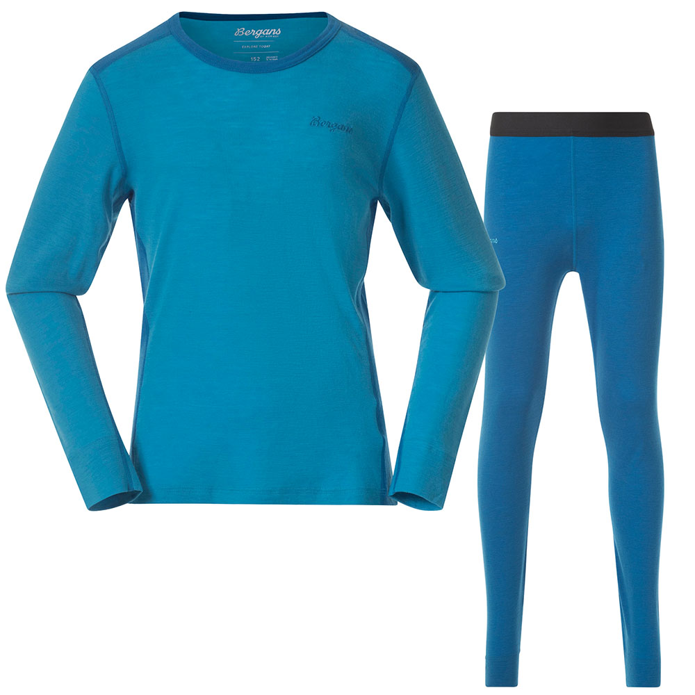 Комлект детска термо блуза и клин от мерино вълна Bergans Allround Merino Baselayer Set Kids / Junior Aqua Lagoon / Dark Aqua Lagoon