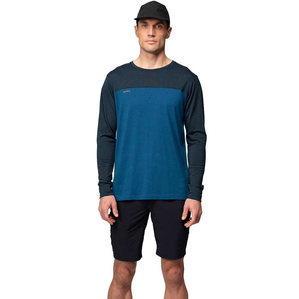 Мъжка блуза от мерино вълнa Devold Classic Linear LS Man Ink / Flood - 100% първокласна мерино вълна