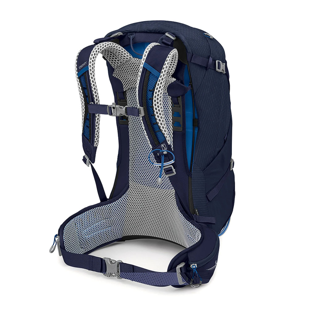 Туристическа раница Osprey Stratos 34L Cetacean Blue - по-комфортен фит и отлична вентилация за гърба