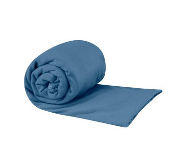 Джобна микрофибърна кърпа Sea to Summit Drylite Towel M-Moonlight - синя джобна кърпа навита на руло