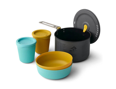 Комплект съдове за хранене Sea to Summit Frontier Ultralight One Pot Cookset - лек, компактен и практичен, тенджера за готвене, 2 купи и 2 чаши. Поръчайте тук!