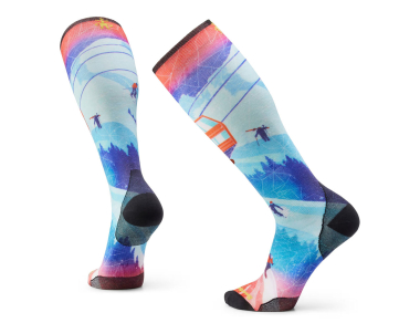 Ски чорапи от мерино вълна Smartwool Ski Zero Cushion Ski Day Print OTC Socks Laguna Blue