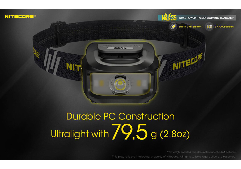 Lightweight Nitecore NU35 460 LM Rechargeable Headlamp