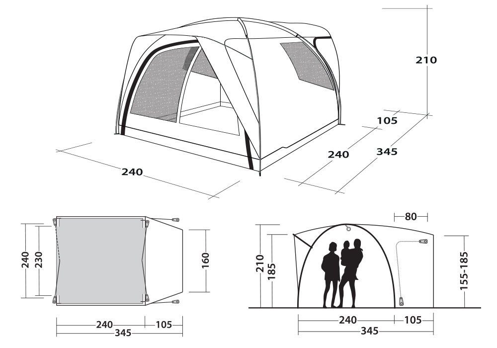 Размери на палатка - форселт Outwell Beachcrest